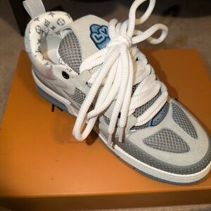 Louis Vuitton Kids White & Gray Mesh Sneaker with Blue Accent
